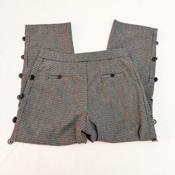 J.OA. Plaid Houndstooth Printed Pants Button Accents Size M - Picture 3 of 6